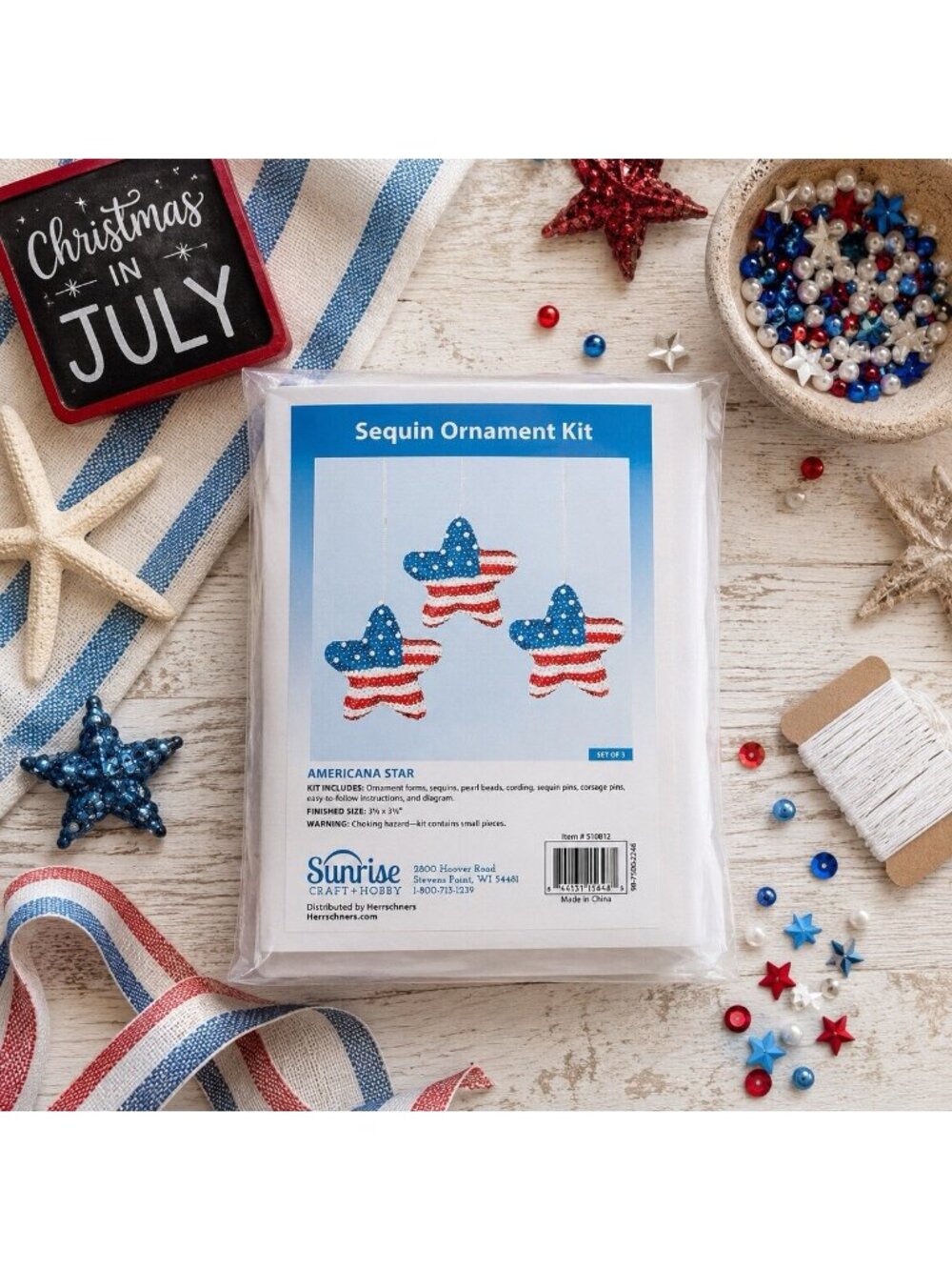 Vintage Sunrise Sequin Push Pin Ornament Craft Kit Americana Star 4th of July